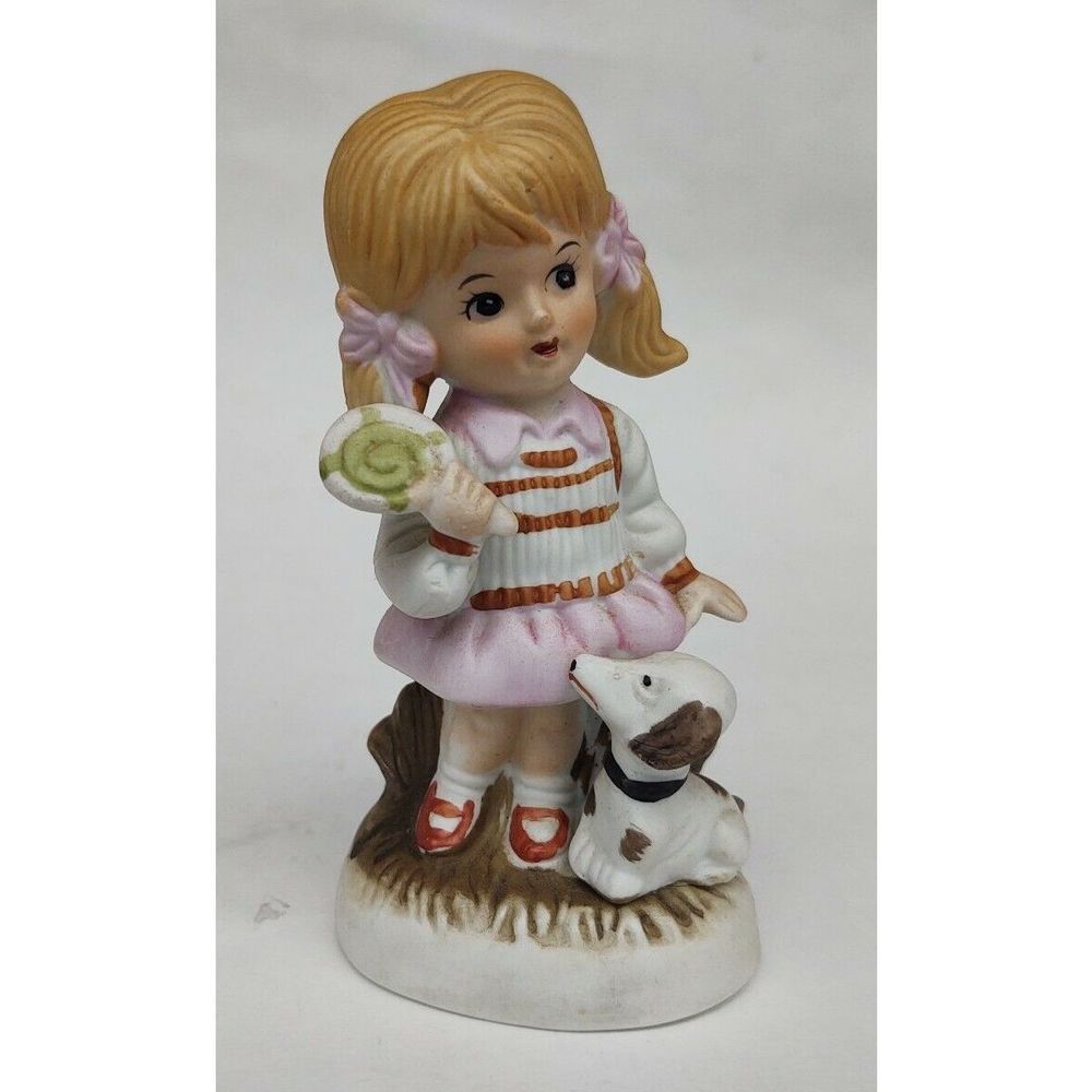 Vintage UCGC Young Girl Taking Care of a Dog Lollipop Porcelain Figurine Figure